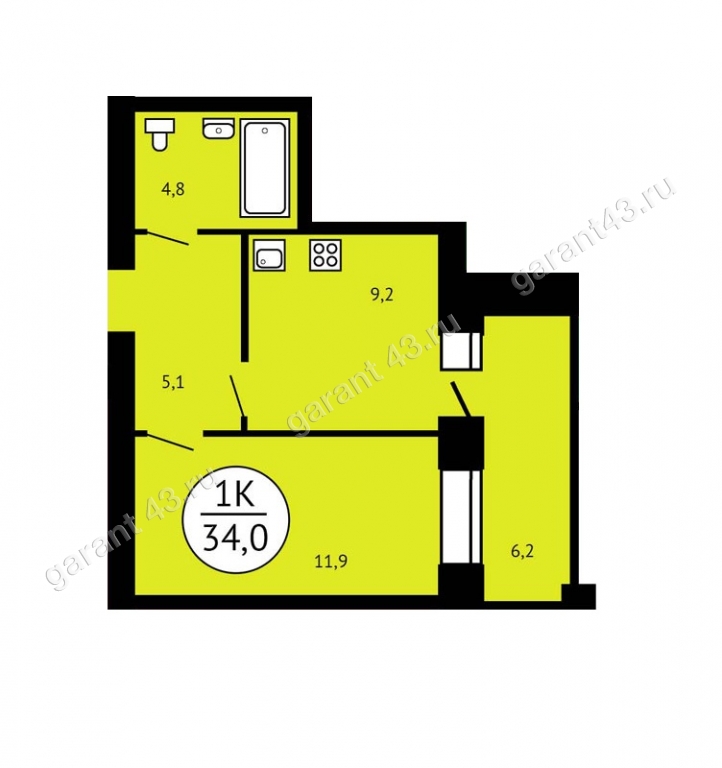 планировка квартиры 34 м2